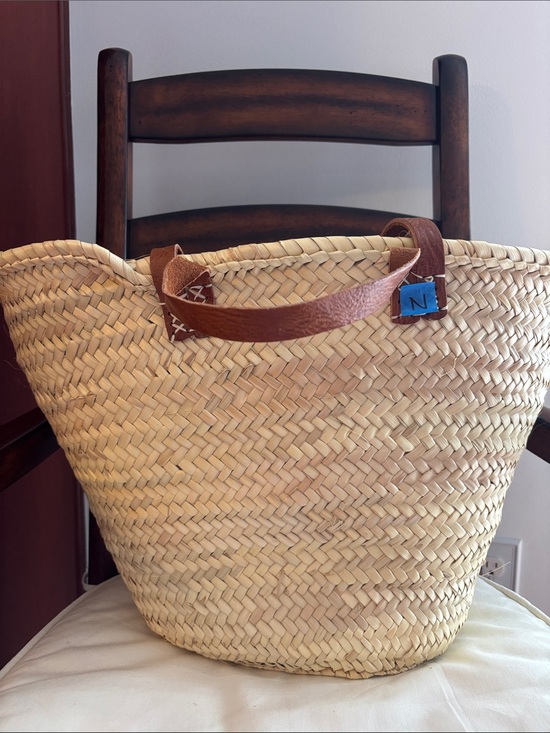 Brown Barn Co Handbags - Irregular Woven Straw Tote Bag with Brown Leather Handles "N”